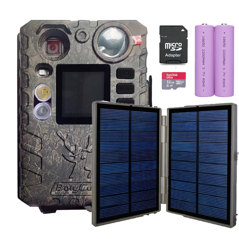 Boly BG410-DFPS Solar Panel Night Vision 100ft 0.7s Full Set Of Hunting Trail Game Cameras TF Card Batteries Include Photo Traps