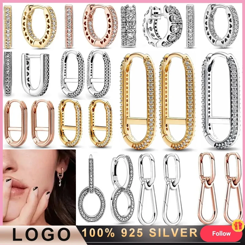 

Women's 925 Silver U-shaped Earrings Pav é Dense Chain Earrings Original LOGO DIY Charming Jewelry Gifts Fashion Light Luxury