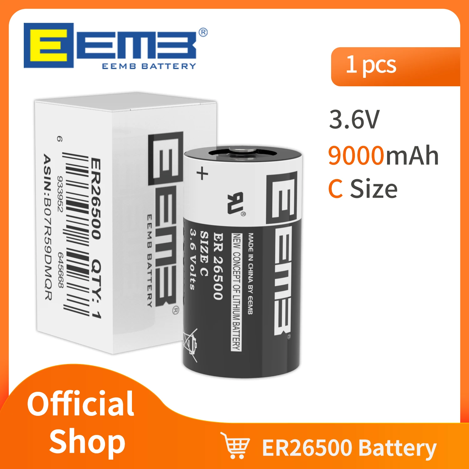 EEMB 3.6V 26500 C Size Batteries 9000mAh ER26500 Lithium Battery Non-rechargeable for Water/Gas Meter Window Sensor Home Monitor