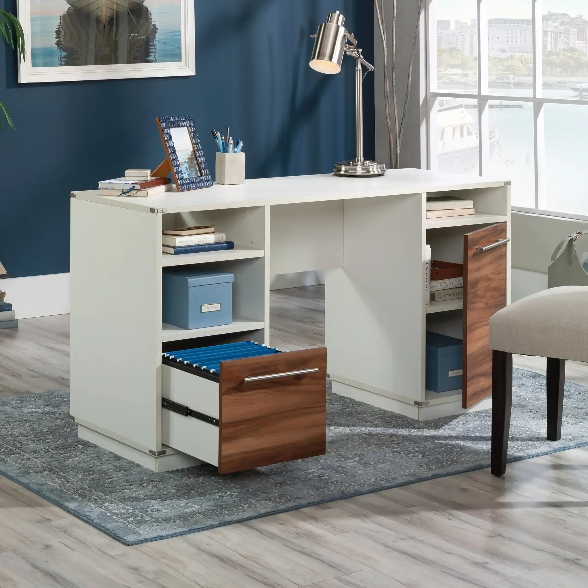 Vista Key Double Ped Desk, Blaze Acacia Finish 2