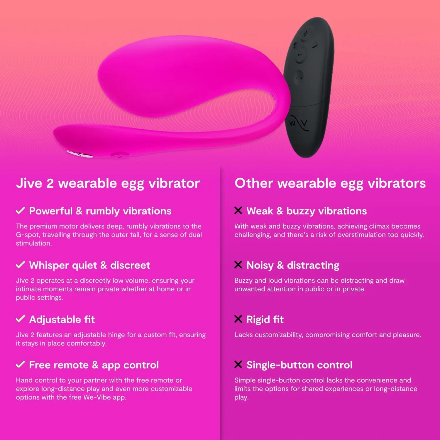 We-Vibe Jive 2 Wearable Panty Vibrator Egg Vibrator for Women Couples App & Remote Control G Spot Massager Discreet L