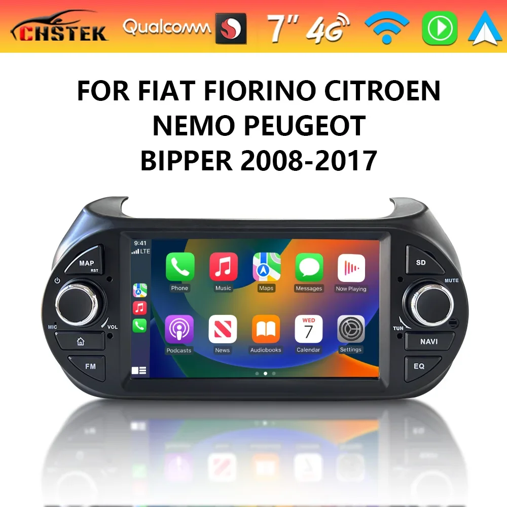 

CHSTEK Qualcomm Car Radio Android 13 For Fiat Fiorino Citroen Nemo Peugeot Bipper 2008-2017 Carplay WIFI 4G Bluetooth5.0 GPS DSP