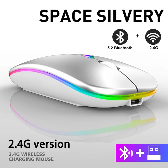 Rechargeable Bluetooth Wireless Mouse with 2.4GHz USB RGB 1600DPI Mouse for Computer Laptop Tablet PC Macbook Gaming Mouse Gamer 11