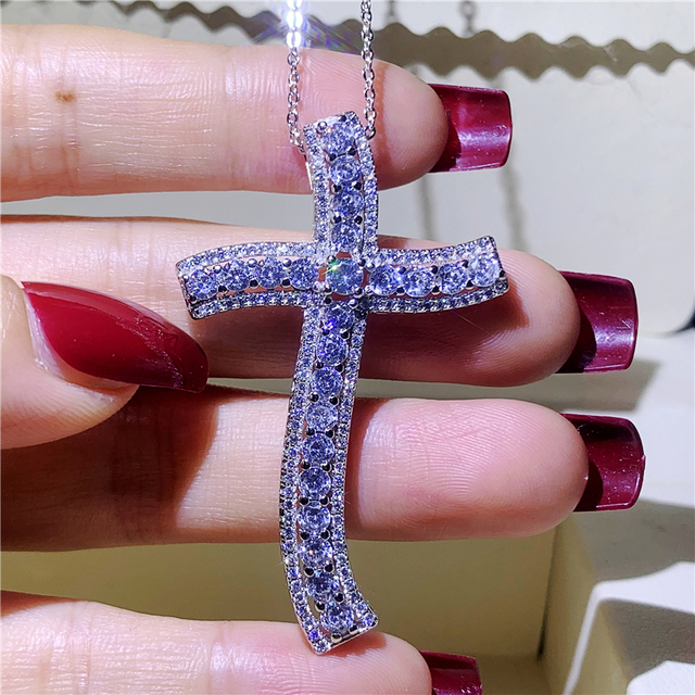 Gold Long Diamond Cross Pendant 925 Sterling Silver Party Wedding Pendants Necklace For Women men moissanite Jewelry Gift