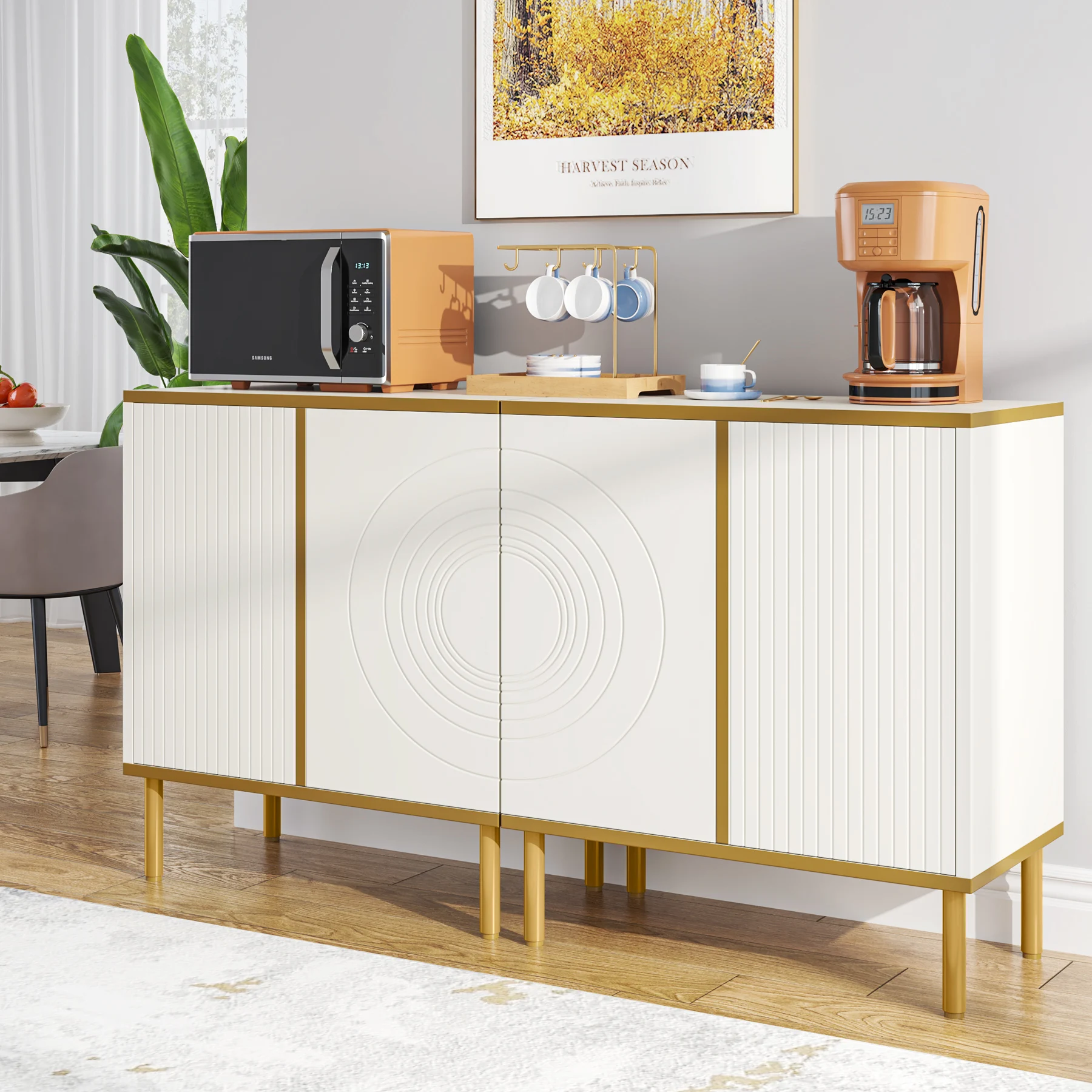 Tribesigns Modern Buffet Cabinet Set of 2, 55 inches Long Sideboard with Doors, Mid-Century Modern Accent Storage Cabinet
