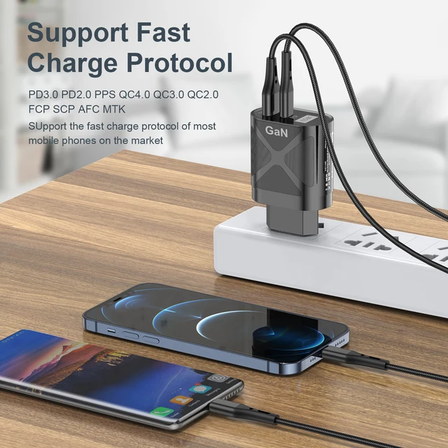 Chargeur Gan 65W PD 33W quick charge QC 3.0, adaptateur USB