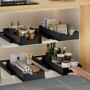 Pull-Out Kitchen Cabinet Storage Rack with Slide Rails 1