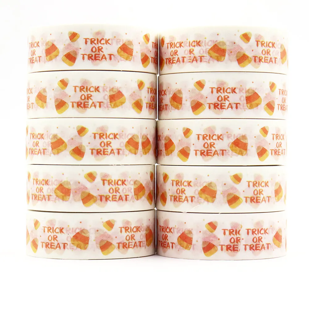 

10pcs/lot 15mm x 10m Halloween Candy Trick or Treat Masking Adhesive Washi Tape organizer supplies masking tape sticker