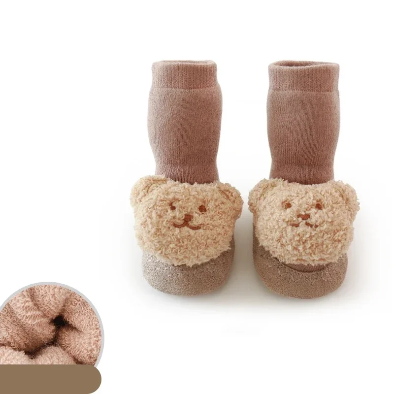 1 Pair Infant Baby Sock Shoes Warm Autumn Winter Newborn Non-slip Floor Shoes Kawaii Cartoon Bear Doll Toddler Indoor Shoes