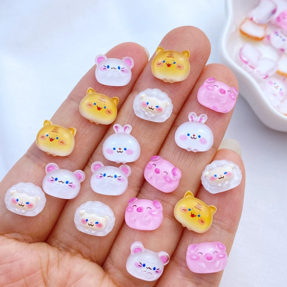 50Pcs New Cute Mini Rabbit, Sheep, Tiger, Pig Resin Figurine Crafts Flatback Cabochon Ornament Jewelry Making Manicure