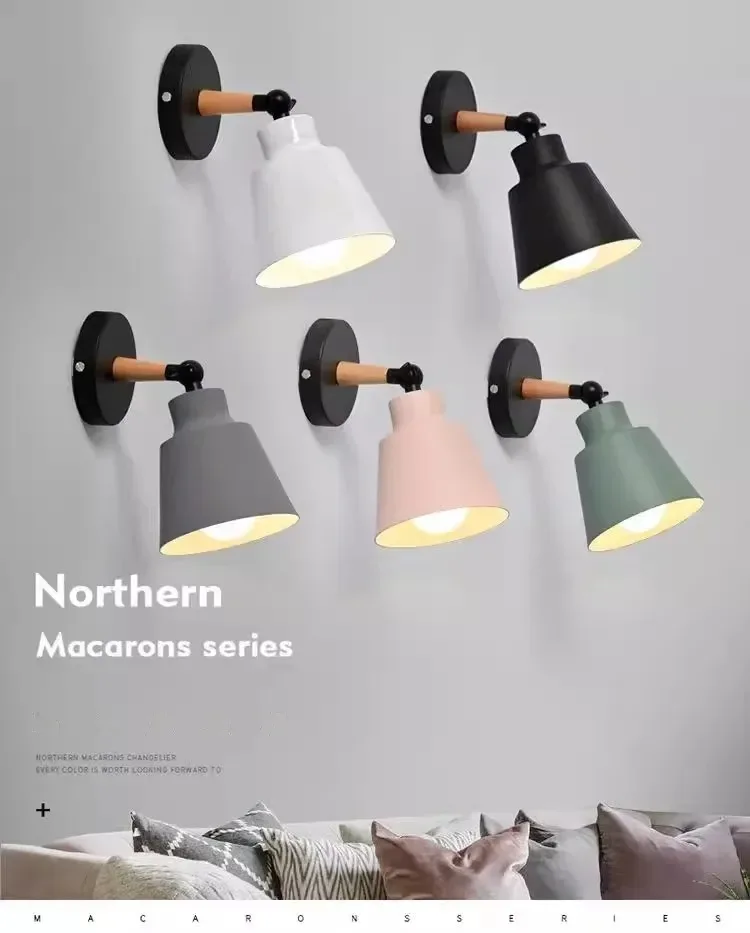 Description Picture 6 of itemNordic Solid Wood Bedroom Wall Lamp Modern Minimalist Macaron LED Wall Lamp Creative Living Room Corridor Bedside Wall Lamp