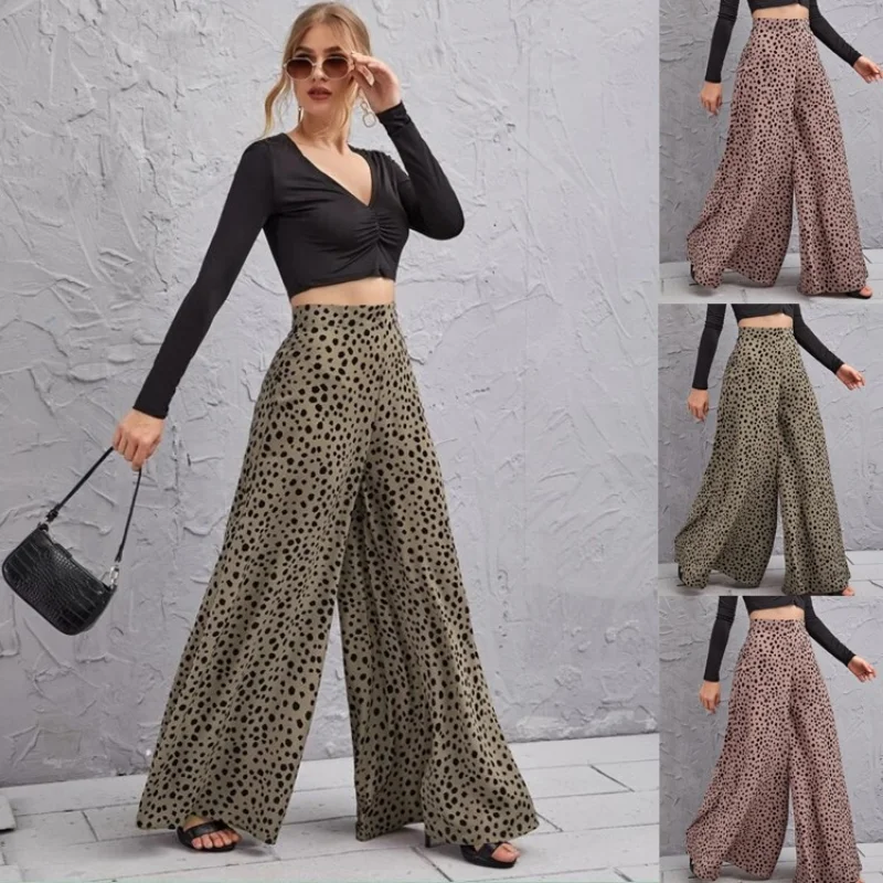 

2022 Fall Women Female Casula Long Sweatpants Khaki Leopard High Waist Joggers Y2K Wide Leg Trousers Aesthetic Indie Trousers