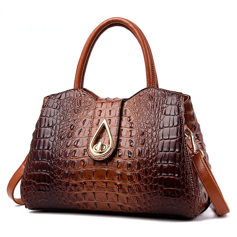 

XZAN New Leather Women Shoulder Bag Crocodile Pattern Casual Top-handle for Large Capacity Mesenger Ladies