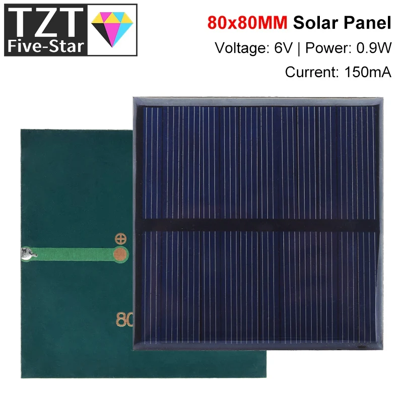 Tzt 6V 150Ma 0.9W Solar Panel Polycrystalline 80*80Mm Mini Sunpower Solar System Diy For Battery Cell Phone Charger