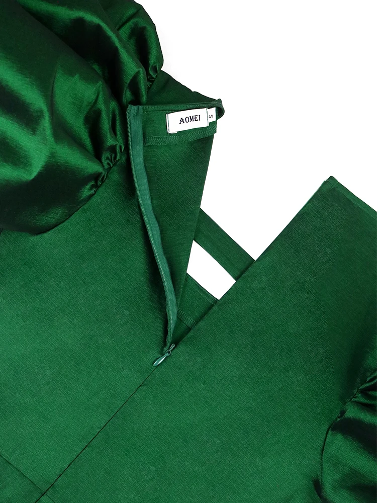 Green Jumpsuit Woman 2024 Shiny Bodycon Sexy Party Romper Short Puff Sleeve Slim Fit High Waist Big Size Formal Occasion Overall