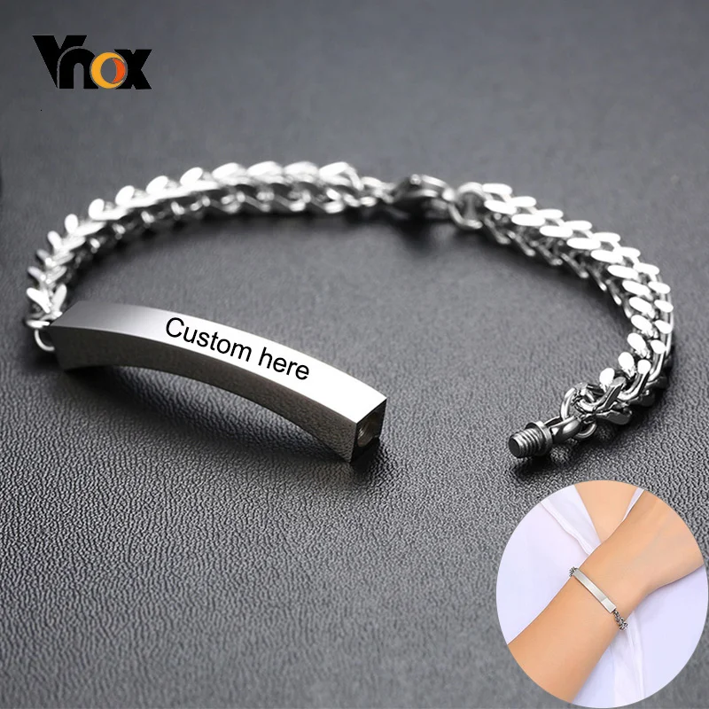 Vnox Customize Name Cremation Memorial Urn Bracelet Never Faded Stainless Steel Women Bracelet Personalized Gift