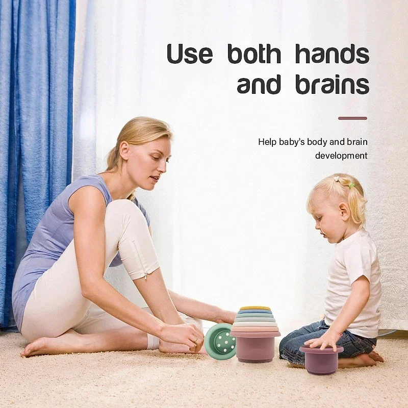 Cup Stacking Toys Baby Montessori Beach Pool Bathtub Educational Toys for Toddler Infant 0-12 Month Xmas Gift