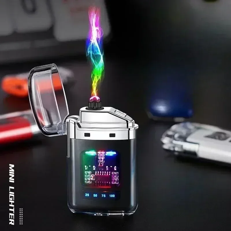 Electric Double Arc USB Rechargeable Lighter Plasma Outdoor Windproof Battery Display Type-C Smoking Accessories Men's Gifts