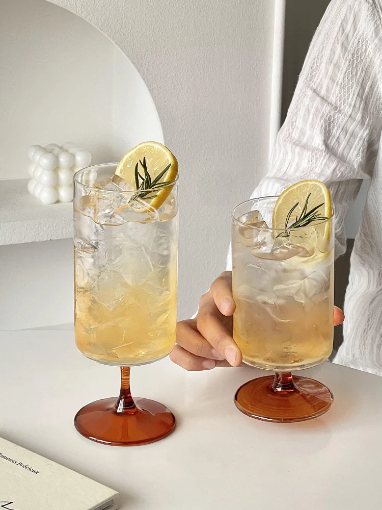 High Foot Glass Cup Creative Transparent Drinking Water Cup Champagne Bubble Water Cup Fruit Juice Cup Straight Tube Glass Cup