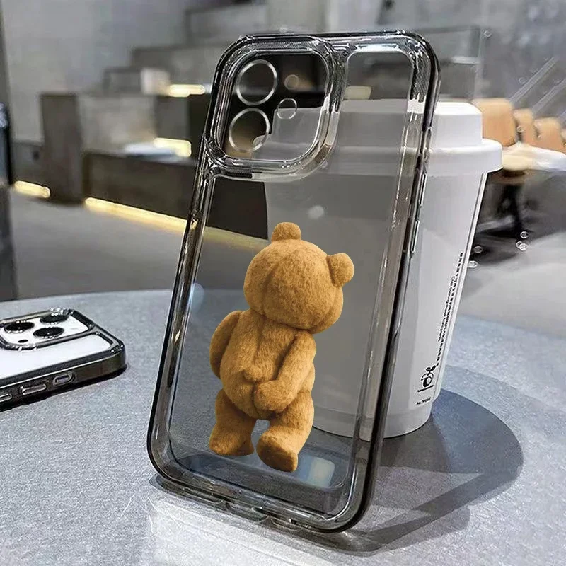 thumbnail image 1 of Funny Cartoon Bear Clear Phone Case For iPhone 14 Pro Max 11 12 13 15 Pro Max Mini X XS XR 78 14 15 Plus Luxury Shockproof Cover, 1 of 5