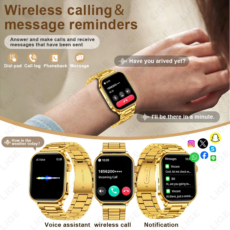 LIGE 2.01'' Smart Watch Men Women Heart Rate Health Monitor Sports Fitness Bluetooth Call IP68 Waterproof Alarm Clock Smartwatch