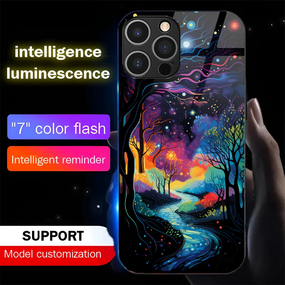Wunderschöne Wunderland-Landschaft Leuchtende Handyhülle LED-Licht Glasabdeckung für Samsung S26 S25 S24 S23 S22 S21 S20 FE Plus Ultra
