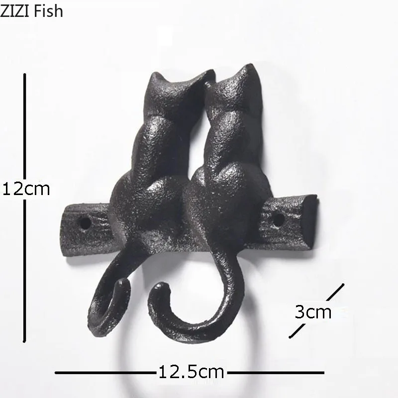 Black Cat Hook Hanging Shelf Wall Hanging Cast Iron Decorative Hook Cute Cat Coat Rack Courtyard Pastoral Outdoor Decoration 5
