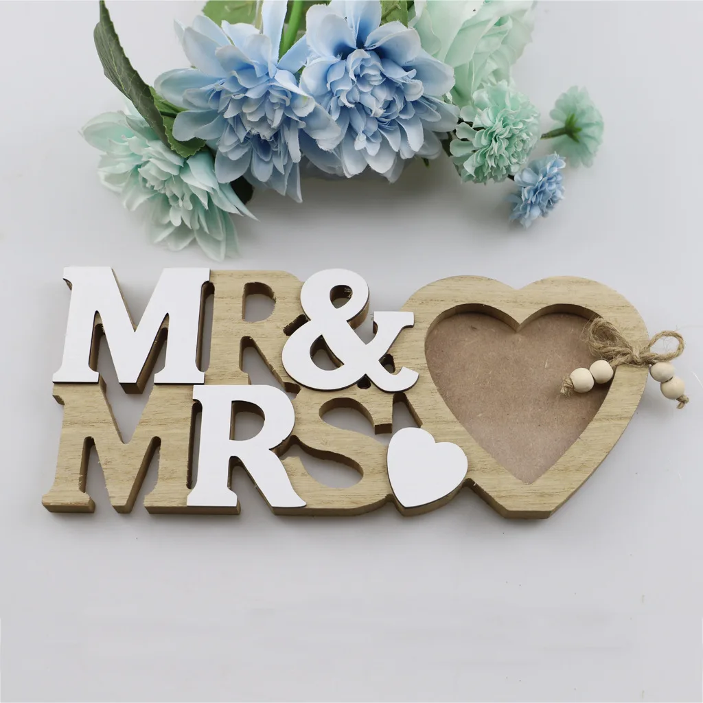 Personalized MR&MRS Wooden Heart Picture Frame Wood Tabletop Ornaments Custom Couples Photo Newlywed Gift For Wedding Display