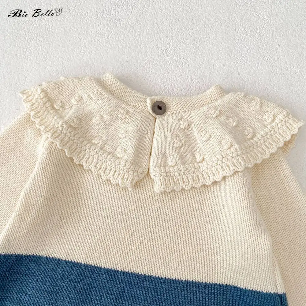 유니섹스  니트 바디수트 큰 카라 물방울 무늬 긴팔 피부 친화적인 스트레치 롬퍼 남아 여아 가을 겨울 3-24개월  스웨터