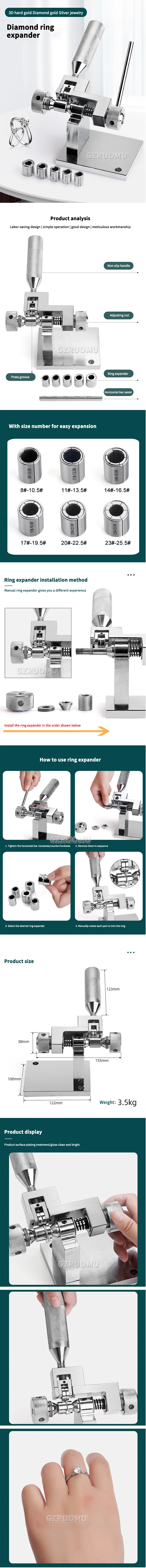 Jeweler - Specialized Ring Stretcher Diamond Ring Sizer Enlarger Tool For Weddin