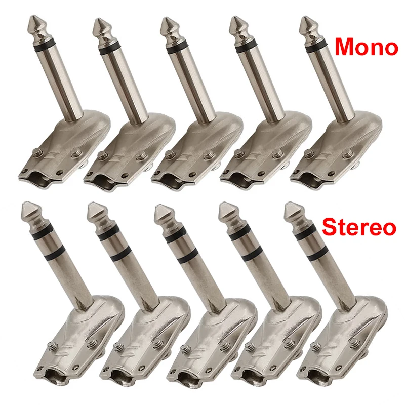 Ângulo Direito Mono Jack Estéreo para Guitarra Solda Metal Conector Phono Pancake 90 Graus 6.35 mm Plug Pólo Pcs 10 Pcs