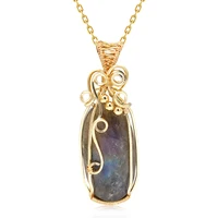 Labradorite arc-en-ciel pierre de lune pendentif en pierre précieuse fil de cuivre enveloppé Labradorite bijoux Labradorite collier avec chaîne et boîte 2