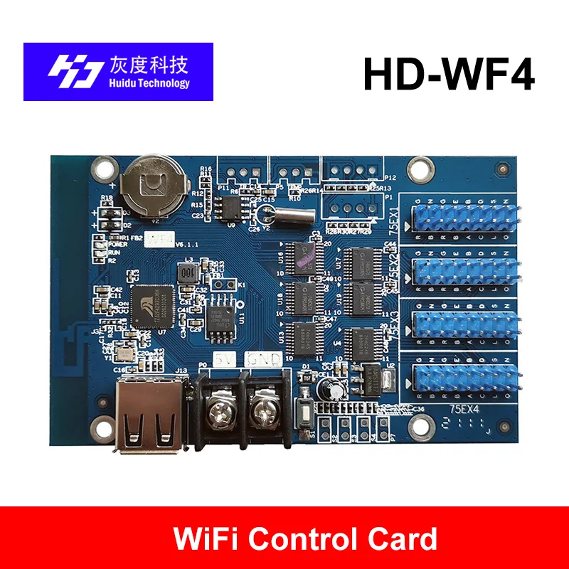 HD-WF4 HUIDU WF4 Asynchronous 768W*128H Pixels 4*HUB75 RGB Seven Color Small LED Display WIFI Control Card,led screen display card