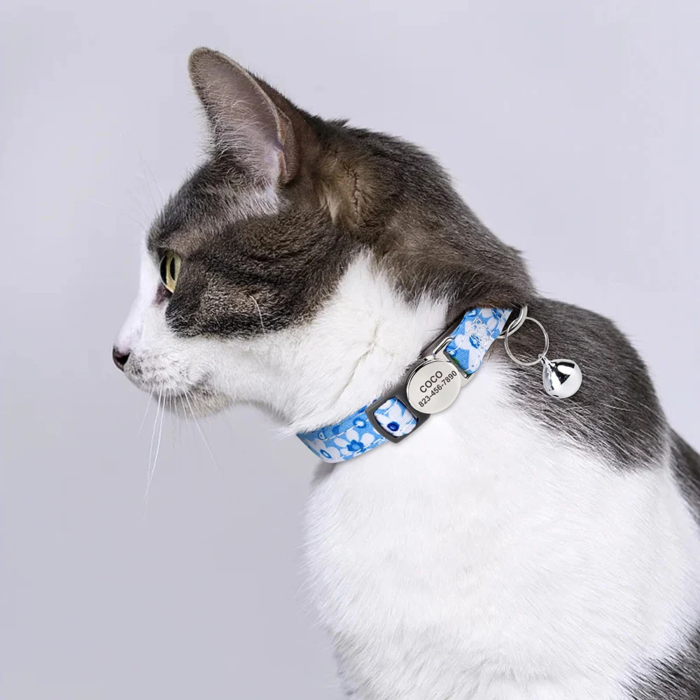 Nylon Personalized Cat Collar Custom Puppy Cat Collars Anti-lost Pet ID Name Necklace Collars With Bell Gift For Small Dogs Cats