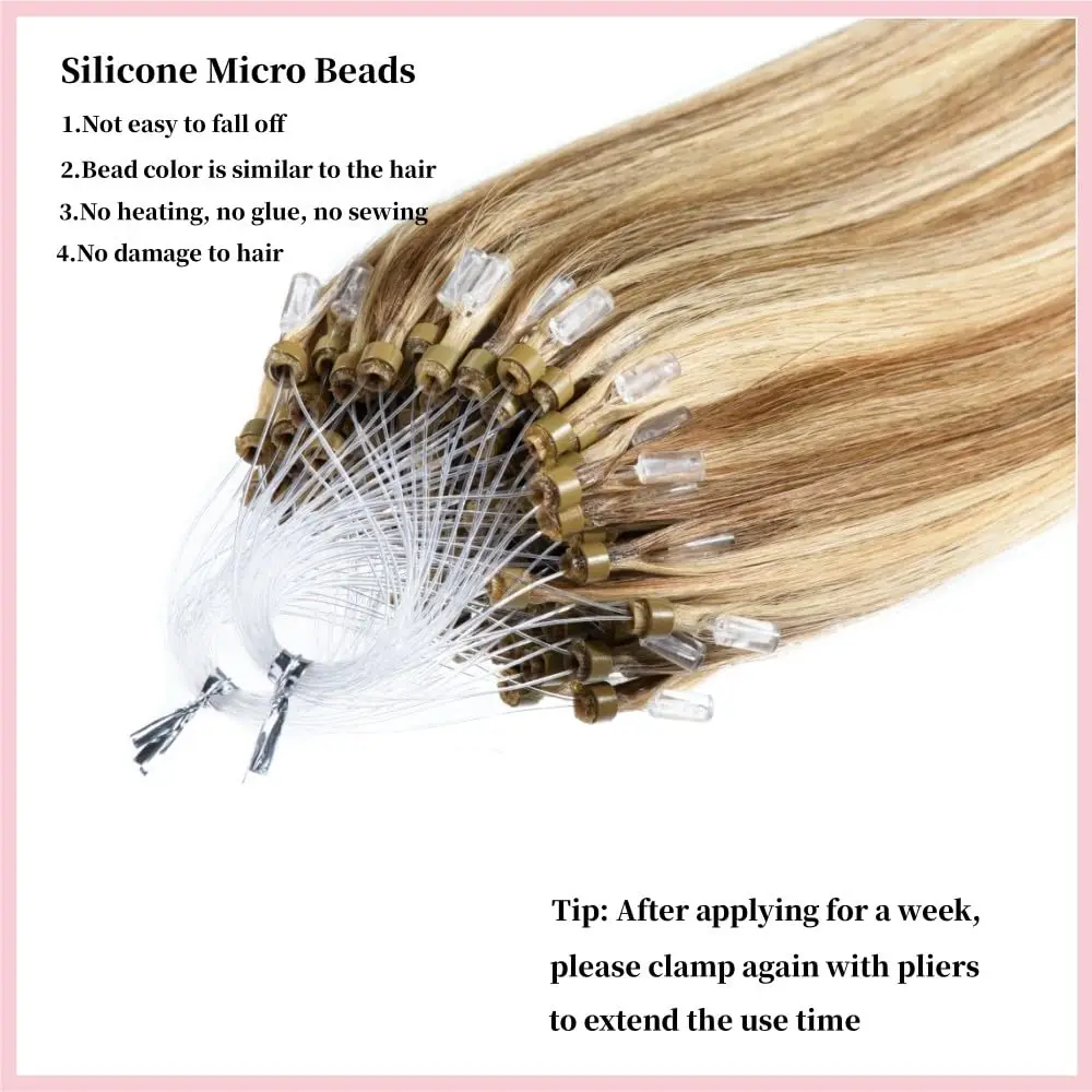 Estensioni dell'anello micro loop dritto al 100% per capelli umani Anelli piccoli di trama per un facile applicazione gratuita di danni - immagine 3