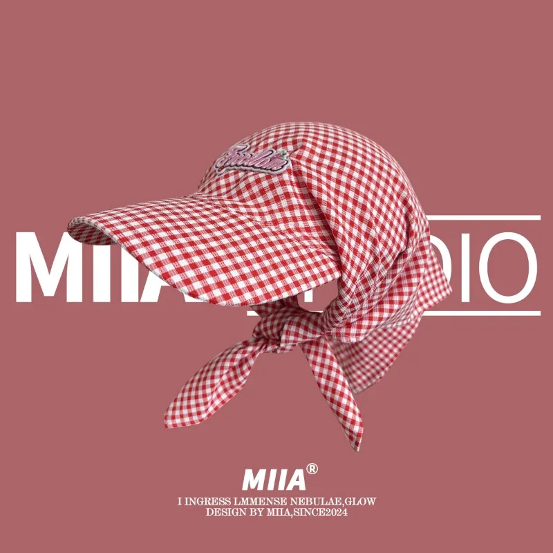 

Летняя Клетчатая милая и милая шляпа с вышивкой Женская Универсальная Ретро-Кепка допамин для улицы Повседневная Бейсболка от солнца