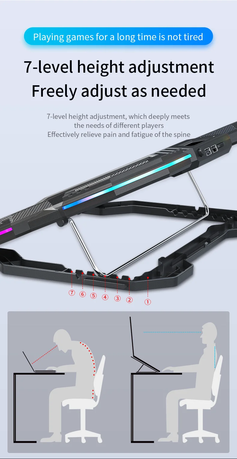 Rgb Gaming Laptop Stand Air Cooler Suporte para Notebookbase de Ventilador de Refrigeração Terno para 1217 Laptop Fãs - Imagem 4