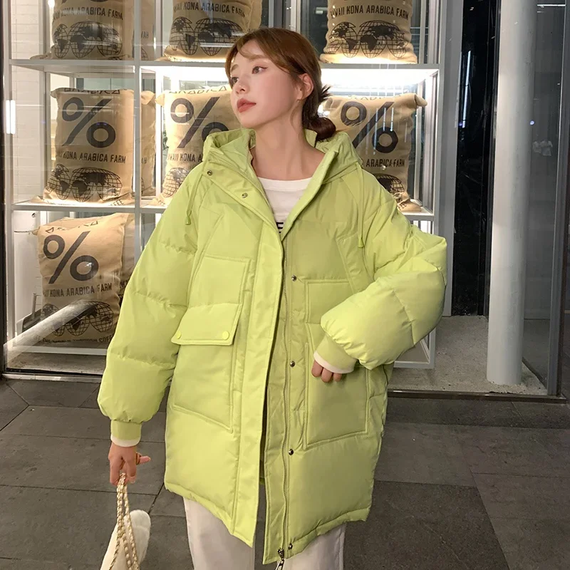 Winter Solid Women Warm Hooded Puffer Coat Casual Loose Zipper Down Cotton Parkas for Female Loose Outwear Cotton Padded Jacket plus size women hooded parkas girls casual plush warm cotton padded jacket female long loose winter overcoat ladies fashion coat