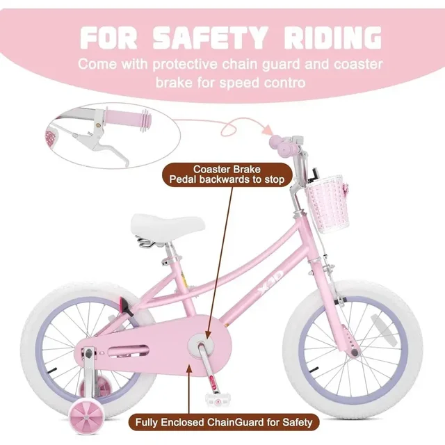 Retro-Style 12-20 Inch Kids Bike with Training Wheels and Kickstand for Girls