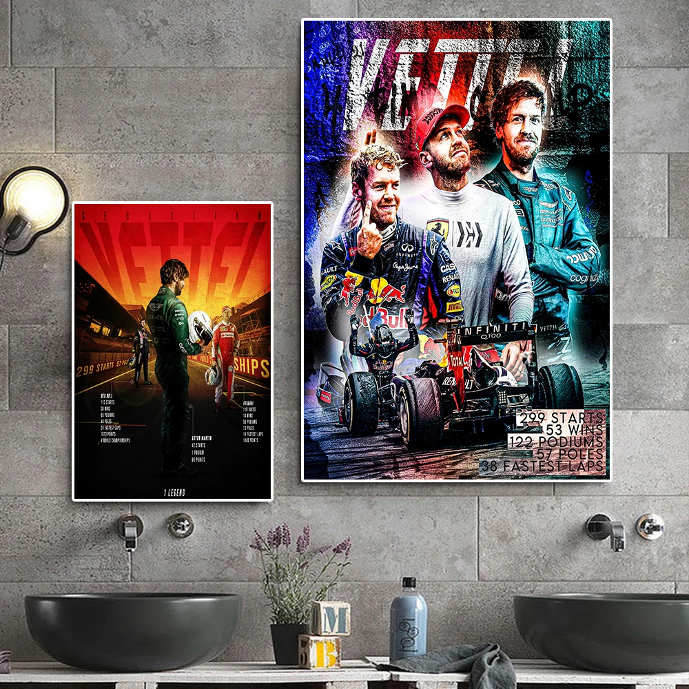 

Formula Grand Prix Champion Vettel Canvas Painting Racer Graffiti Poster Racing Wall Art Sports Car Illustration Room Decor Gift