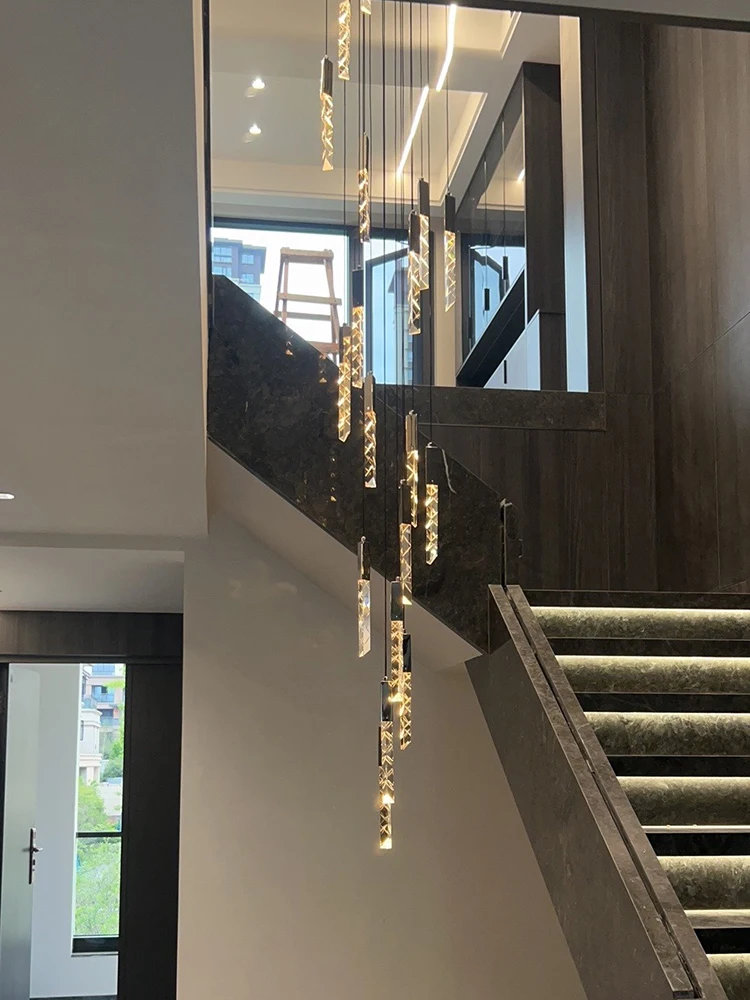 K9 Crystal Chandelier Villa Luxury Double Staircase Lamp Living Room Lights Modern Home Indoor LED