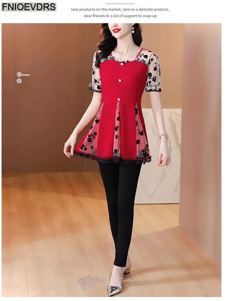 Hot Sales Autumn 2024 Women European Fashion Elegant Black Shirt Sheer Mesh Ruffles Casual Tunic Belly Peplum Tops And Blouses