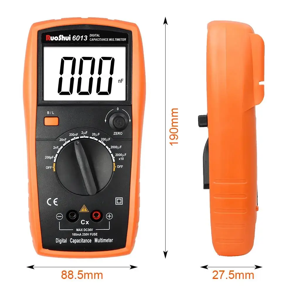 RuoShui6013 Digital Capacitance Meter High Precision Handheld Capacitor Tester Auto Tool 200pF-20000uF Inductance LCR Multimeter 3