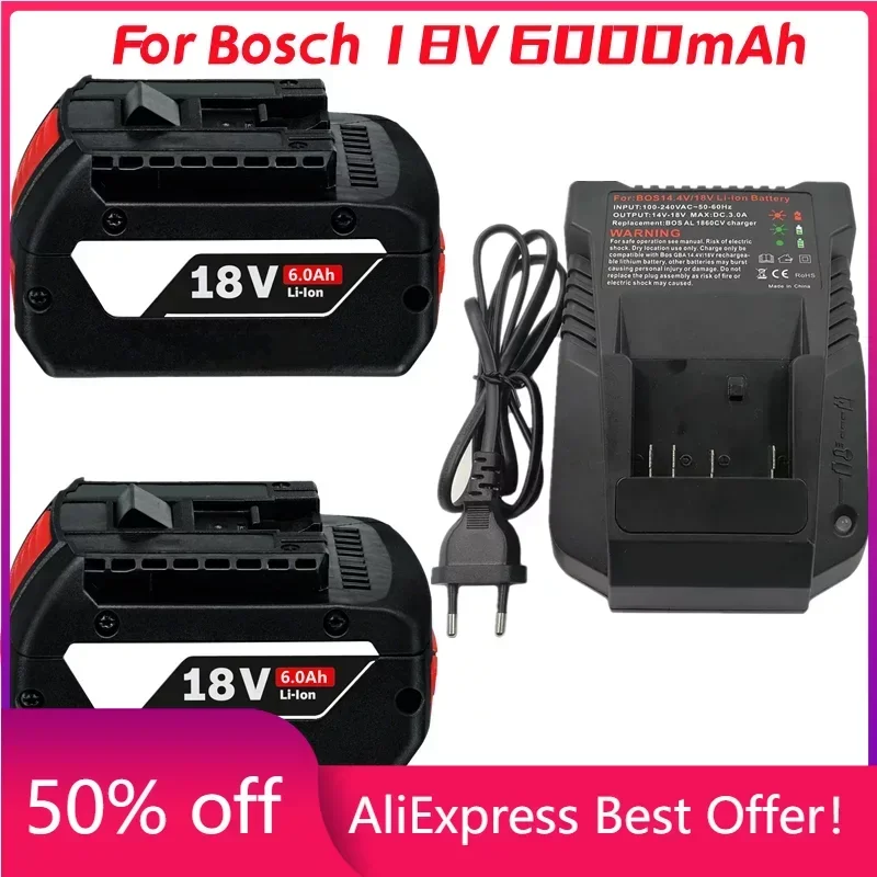 

1-3PSC 18V Battery For Bosch GBA 18V 6.0Ah Lithium BAT609 BAT610G BAT618 BAT618G 17618-01 BAT619G BAT622 SKC181-202L +charger
