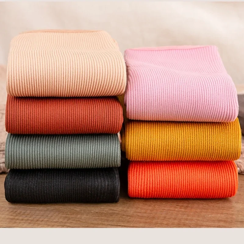 Warm Thick Snow Socks Mid Calf Length Pure Color Vertical Stripe