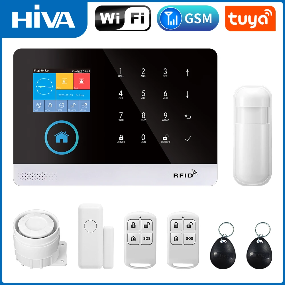 Wireless WIFI GSM Home Security Alarm System with Tuya Smart Life APP PIR Motion Sensor IP Camera Compatible With Alexa & Google pgst pg103 tuya alarm system with pet immune motion sensor ip camera wifi wireless smart home bulgar security app control