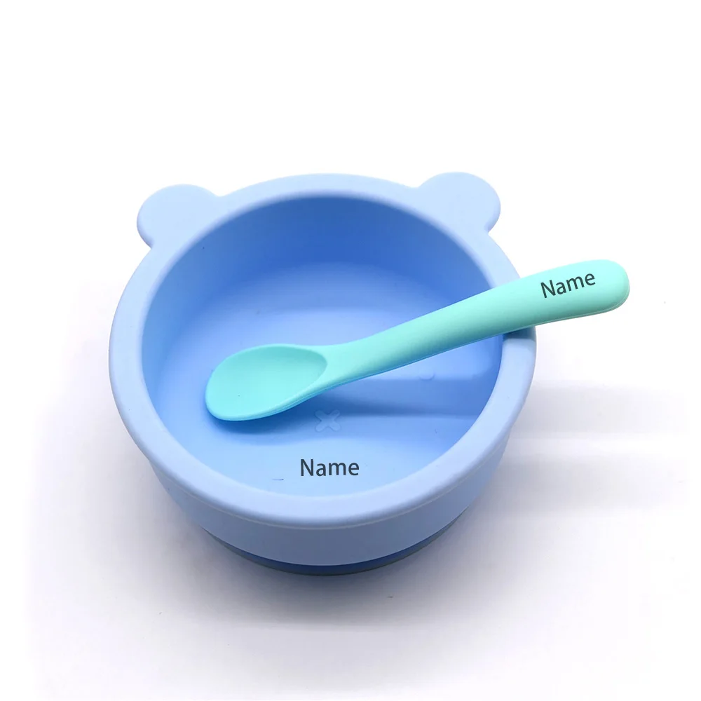Baby Tableware: Free Name Printing on Bowls and Spoons Silicone Material Personalized Gifts for Boys and Girls