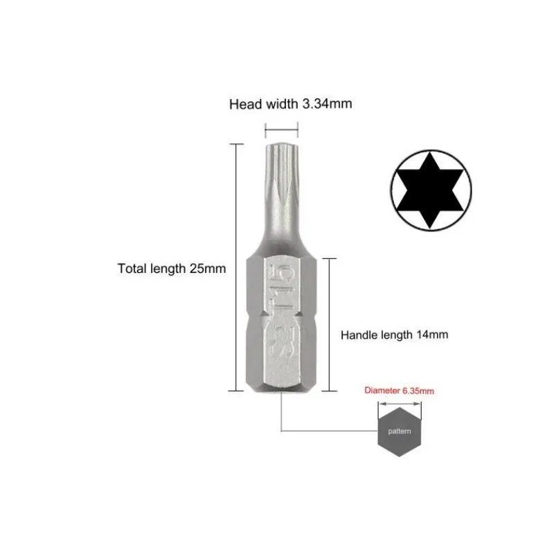 1 인치 T6 T7 T8 T9 T10 T15 Torx 스크루 드라이버 비트 세트 S2 강철 1/4 인치 6.35mm 육각 섕크 전동 공구 용 전기 스크루 드라이버 비트