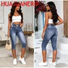 Hole Jeans Women Calf Length Pants Denim Fit High Waist Drawstring Pockets Vintage Pencil Trousers 2026 Streetwear Denims