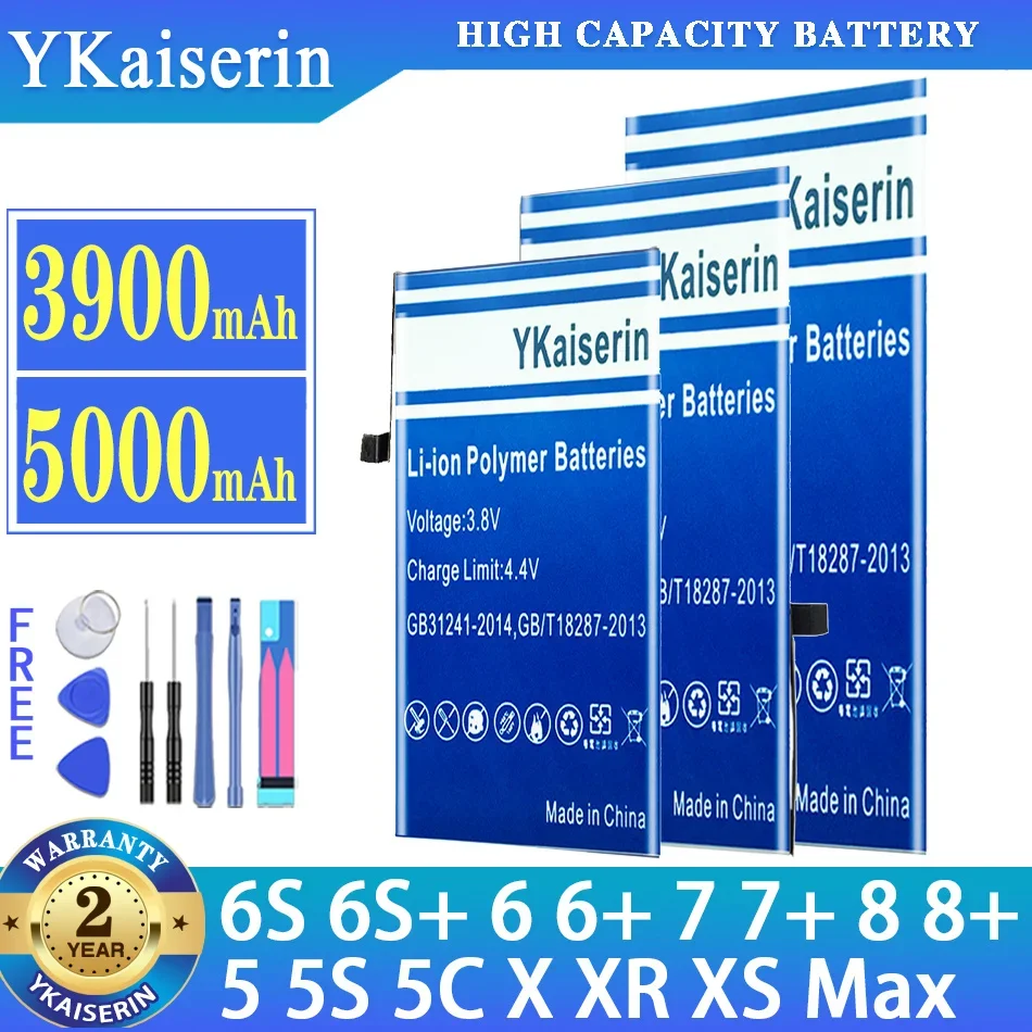 Ykaiserin Batteria Di Alta Qualità Per Iphone 5 5S 5C X Xr Xs Max Xsmax 6S 6S + 6 6 + 7 7 + 8 8 + Batteria + Strumenti Gratuiti